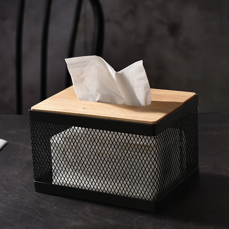 

Modern Square Metal Paper Facial Tissue Box for Night Stands, Desks