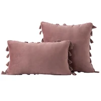 tassel velvet sofa pillow cover solid color plush bedside rectangular cushion cover fringe pillowcase vintage knot