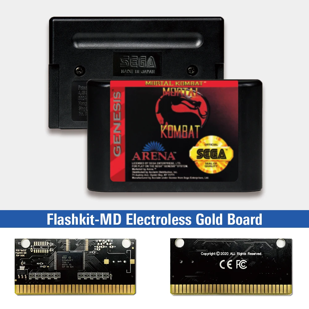 

Игровая консоль для видеоигр Mortal Kombat с этикеткой США Flashkit MD Electroless Gold схема на основе печатной платы для Sega Genesis Megadrive