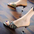 Летние женские босоножки на высоком каблуке с вышивкой Женские сандалии с открытым носком на высоком каблуке индивидуальные Стразы босоножки на шпильке