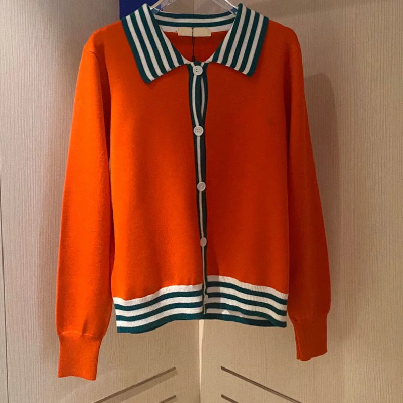 

Женский трикотажный кардиган в полоску, контрастный однобортный Кардиган в стиле ретро с круглым вырезом, Роскошный дизайнерский свитер, ...