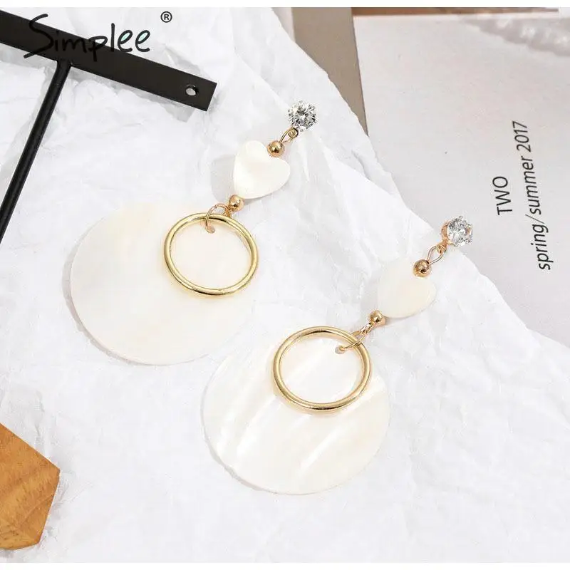 Simplee Мода оболочки круглые женские серьги модные ювелирные изделия Сердце