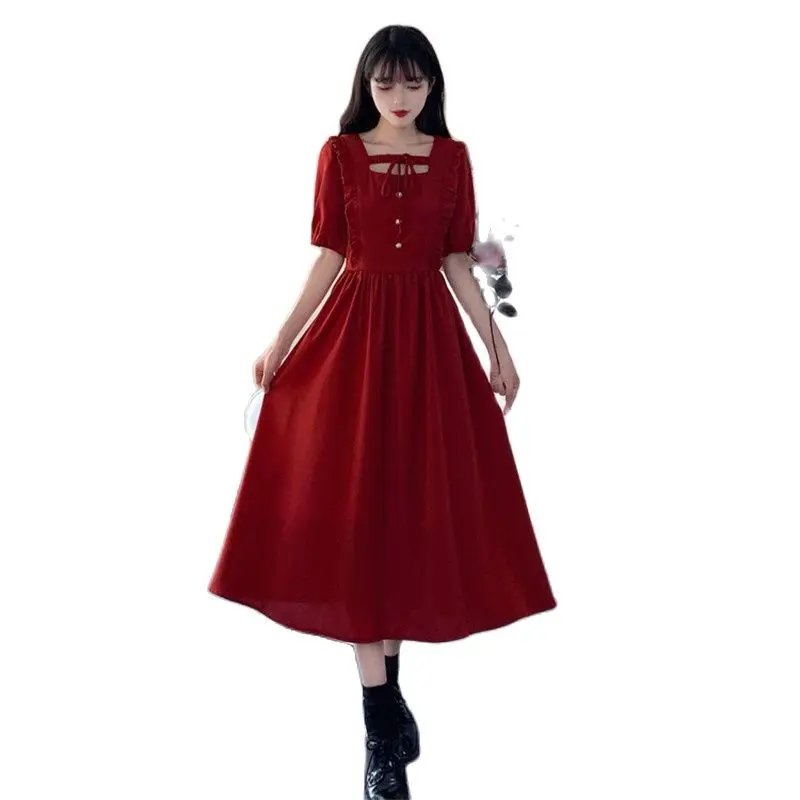 

Женское платье с квадратным вырезом, красное элегантное платье большого размера в стиле ретро, лето 2021