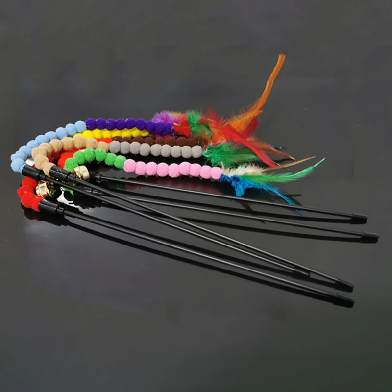 

Pet Cat Teasing Stick Pompom Feather Wand Funny Wand Kitten Interactive Toys