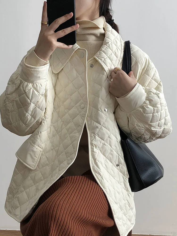 

ZURICHOUSE 2022 New Casual Autumn Winter Women Parka Loose Cotton Padded Coat Fashion Lapel Ultra Light Quilted Jacket Female