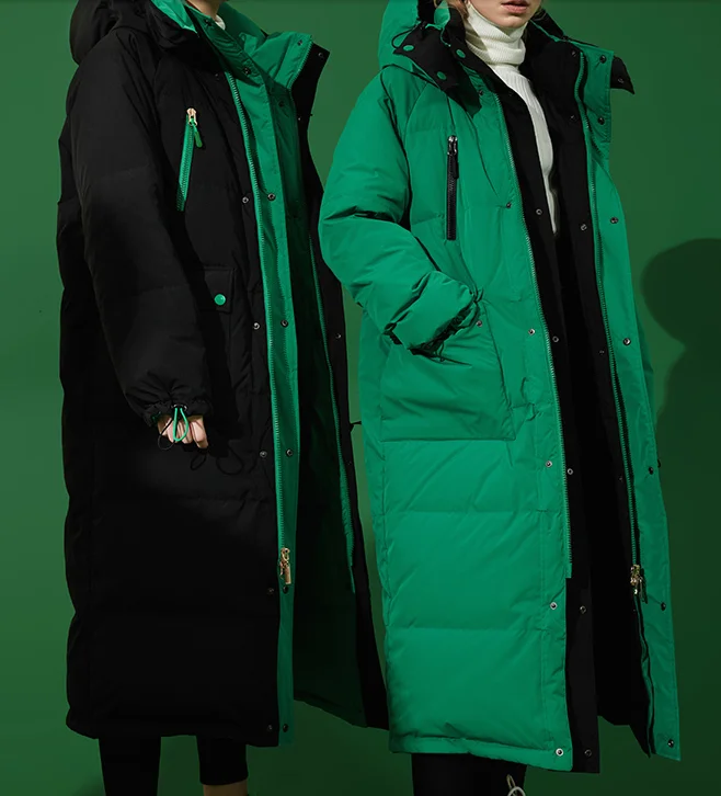Black-Green-Men Дизайн AIGYPTOS для женщин и мужчин зимнее супер толстое теплое пуховое пальто свободного размера плюс Двусторонний пуховик с капюшоном - Цвет: Black-Green-Men