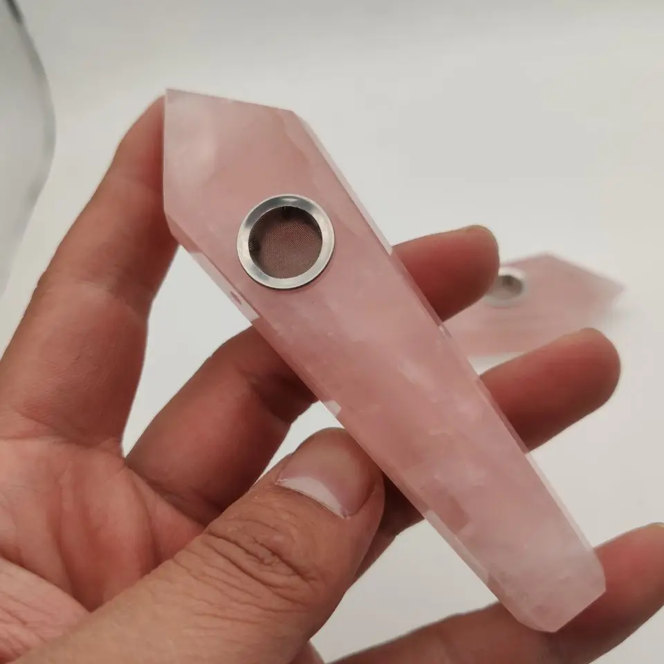 

1pcs Natural Pink Crystal Tobacco Pipes Handmade - Portable Tobacco Pipes