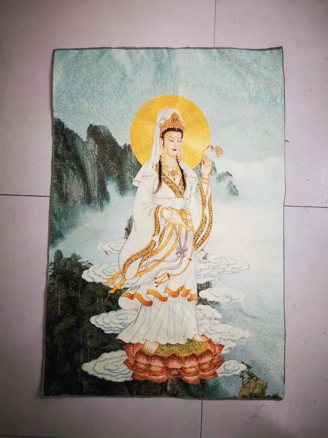 

China tibetan silk embroidered thangka tibet buddha south sea Kwan-yin