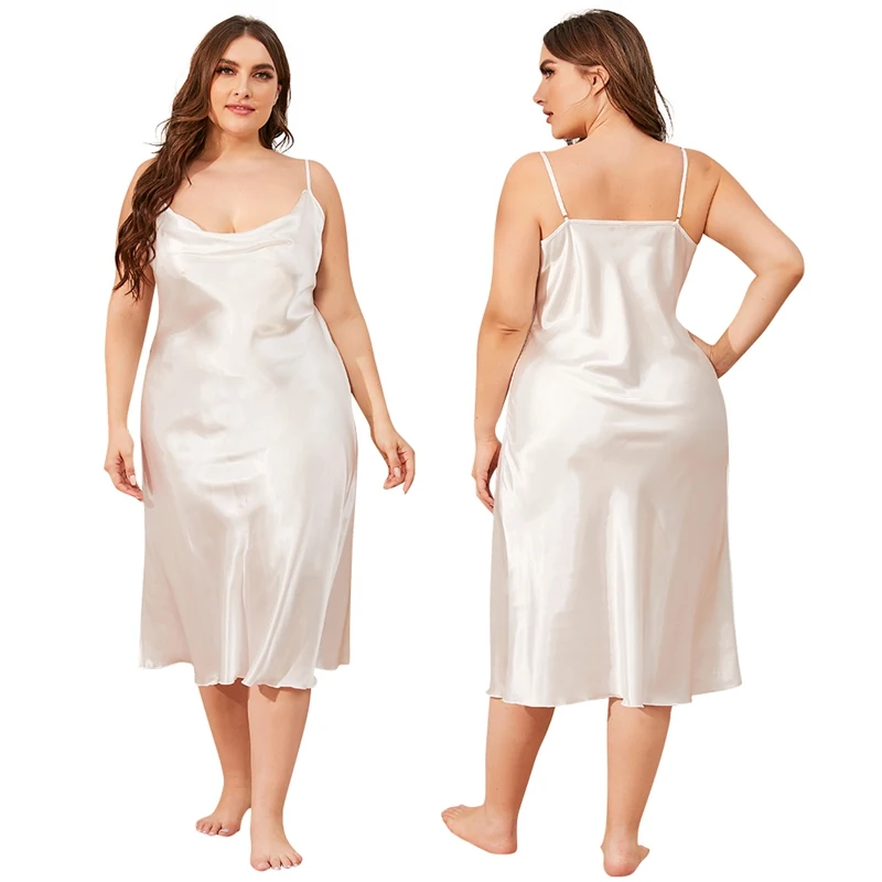 

Fashion Ladies Suspender Nightdress Plus Size XL-3XL Women's Sleeveless V-neck Solid Color Sexy Lingerie Sleepwear