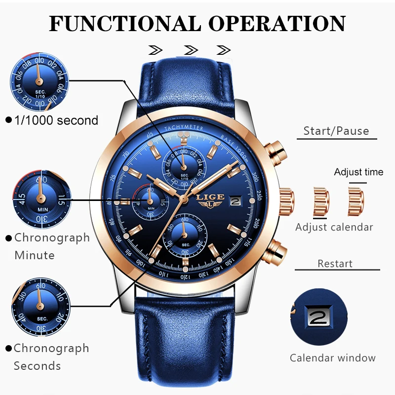 LIGE мужские часы в подарок Топ люксовый бренд водонепроницаемые спортивные с