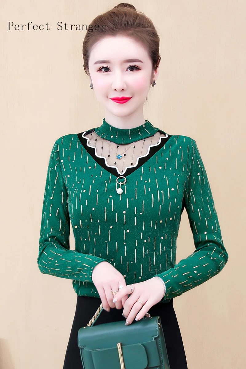 

2020 Spring New Arrival High Quality Long Sleeve Stand Collar Lace Women Chiffon Blouse