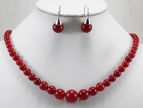 

new design nice 6-12mm 18" red Natural jade beads necklace and 8mm red Natural Stone earrings set 003