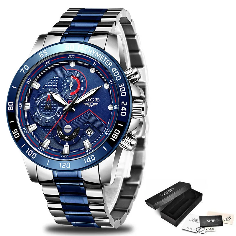 relogio masculino lige hot fashion mens watches top brand luxury wrist watch quartz clock blue watch men waterproof chronograph free global shipping
