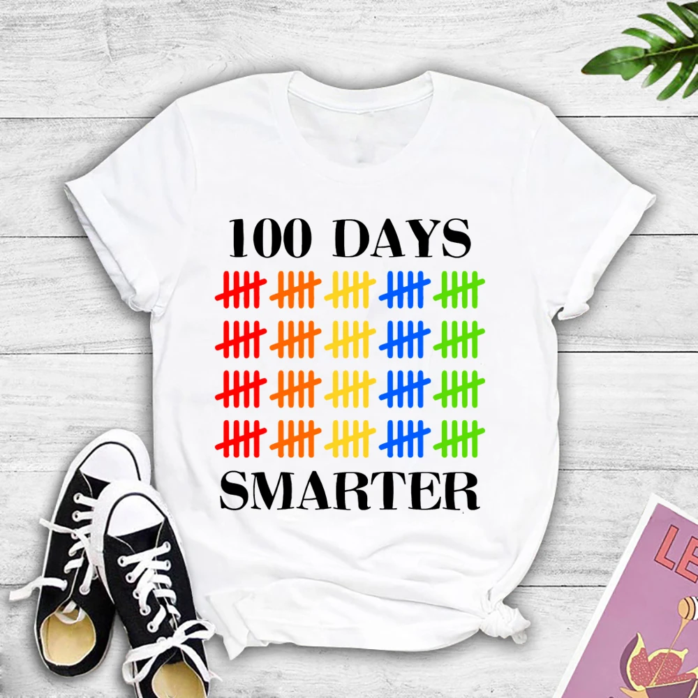

100 Days Smarter Shirt Back To School Hundred Day Teachers Print Tshirt Graphic Cotton Material