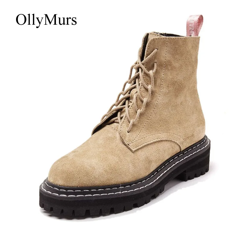 Botas mujer 2019 повседневная обувь женские сапоги ботинки-мартинсы из натуральной кожи