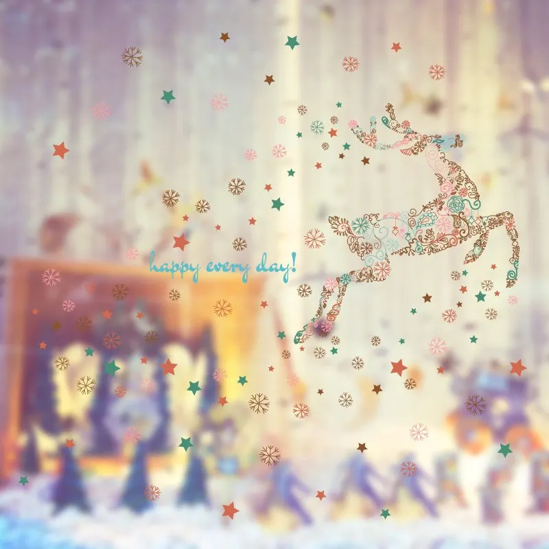 

Cartoon Snowflake Deer Wall Sticker PVC Glass Window Home Decoration Sticker Mural For Kids Room Self-Adhesive Wall Decal
