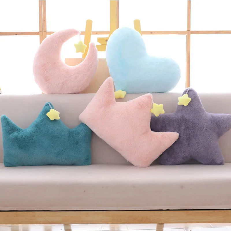 Короткие Плюшевые подушки мягкие пушистые пледы сердцевины Звезда Луна корона в