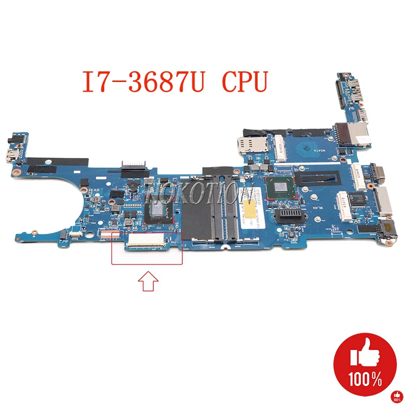 NOKOTION 727623 001 601 6050A2569401 MB A02 для HP EliteBook Folio 9470M материнская плата ноутбука SR0XH I7 3687U ЦП