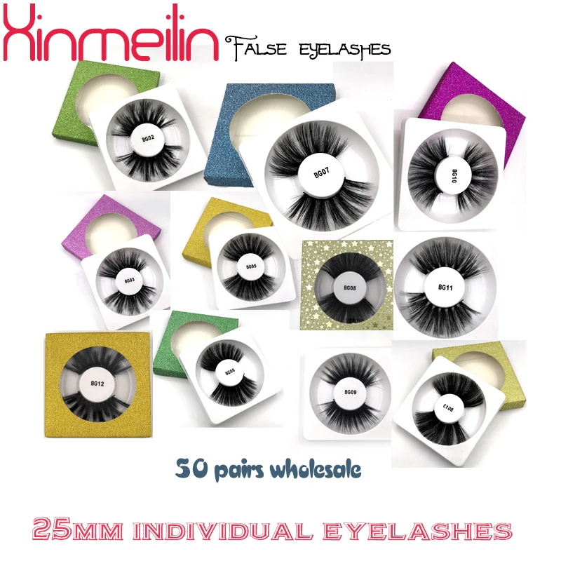 50 pairs 3D 25mm faux mink lashes wholesale natural long fluffy thick soft light dramatic individual makeup false eyelashes