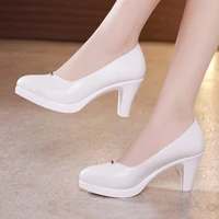 medium block heels pointed toe shallow pumps women shoes 2021 spring white red wedding shoes black office work shoe 41 42 43