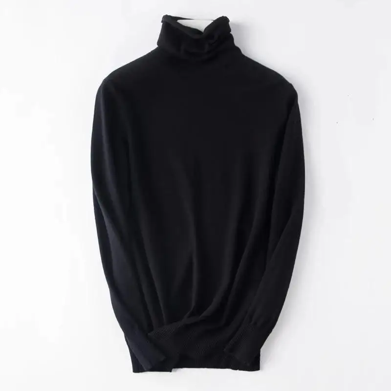 Sweater women's autumn and winter new high collar pullover women's long sleeve solid color large size knit bottoming shirt - Color: black