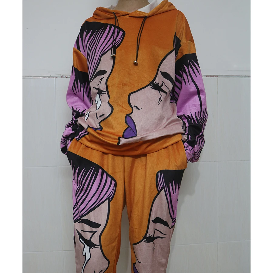 Fun Printing Design Very Thin Sweatshirt Pants Suit 2 Piece Set Women Tracksuit New Autumn Tops Loose Casual Girls Plus Size 3XL |