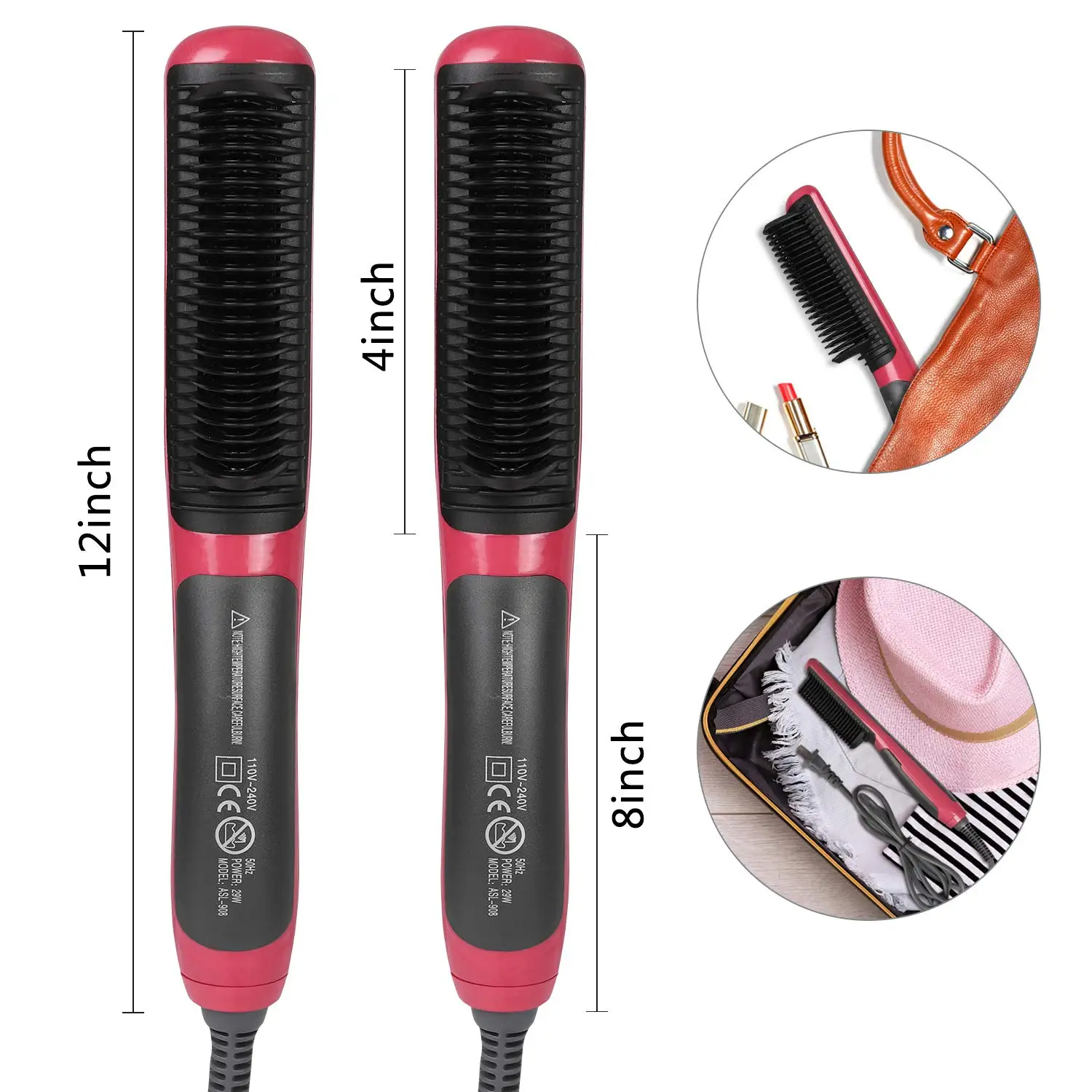 

Fast Heating Hair Straightener Brush Straight Hair Comb for Women with Anti-Scald Comb Ceramic Straightening Brush for Travel