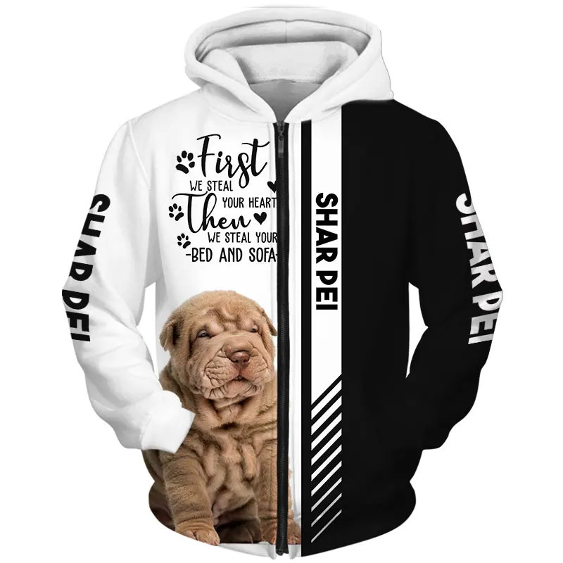 Animal Shar Pei Dog 3D Printed Unisex Deluxe Hoodie Men/Women Sweatshirt Streetwear Zip Pullover Casual Jacket Tracksuit |