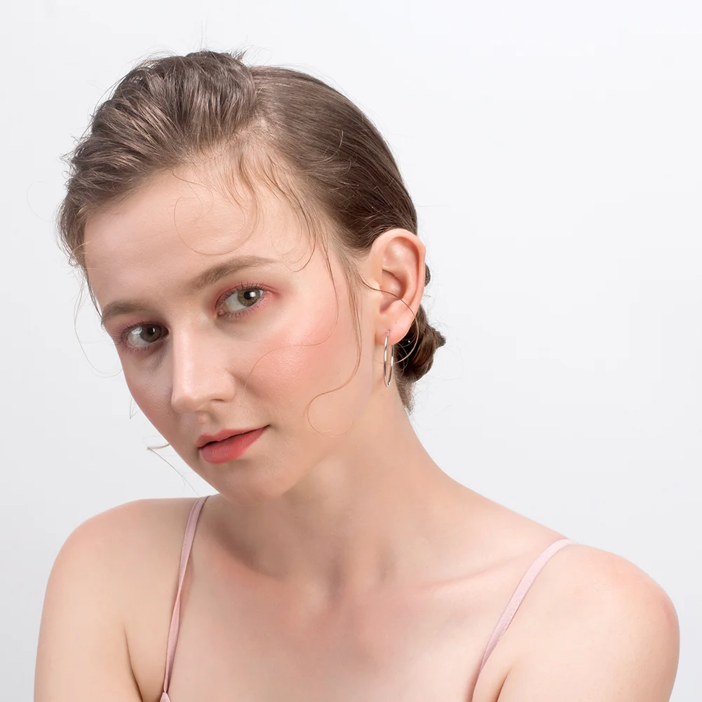 

Genuine 925 Sterling Silver Hoop Earrings Big Circle 30cm 4cm 50cm Round Earring Women Silver Jewelry Aretes