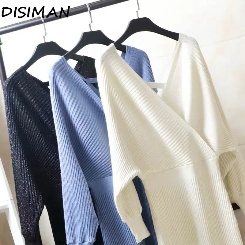 Свитер без спинки для женщин пуловер сексуальное платье плюс размер Полосатое