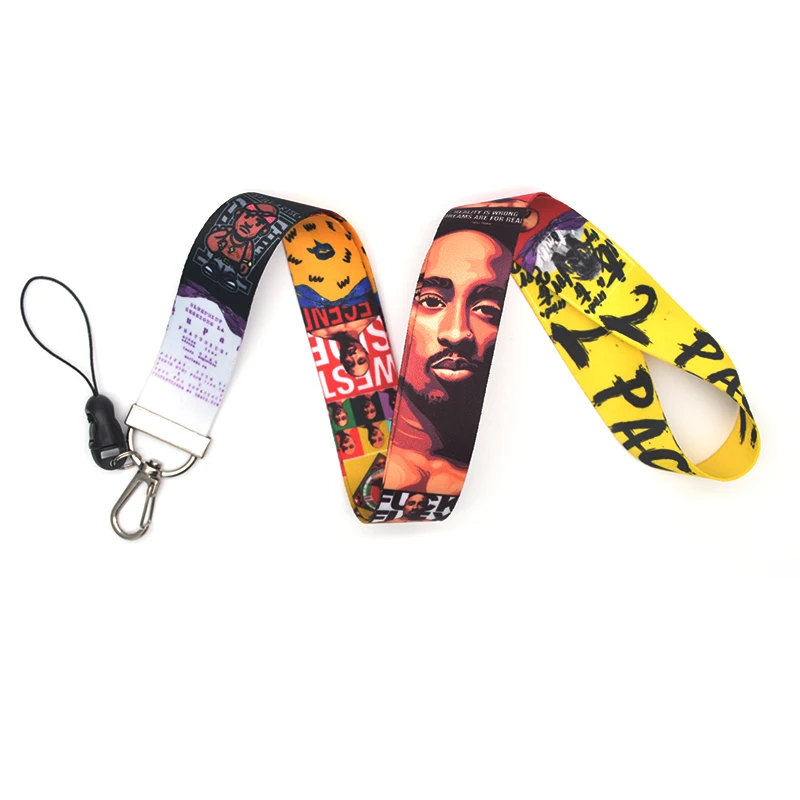 

2PAC Lanyard Hip Hop Singer Key Strap Hang Rope ID Card Badge Holders Mobile Phone Customizable Neck Straps Lanyards S181