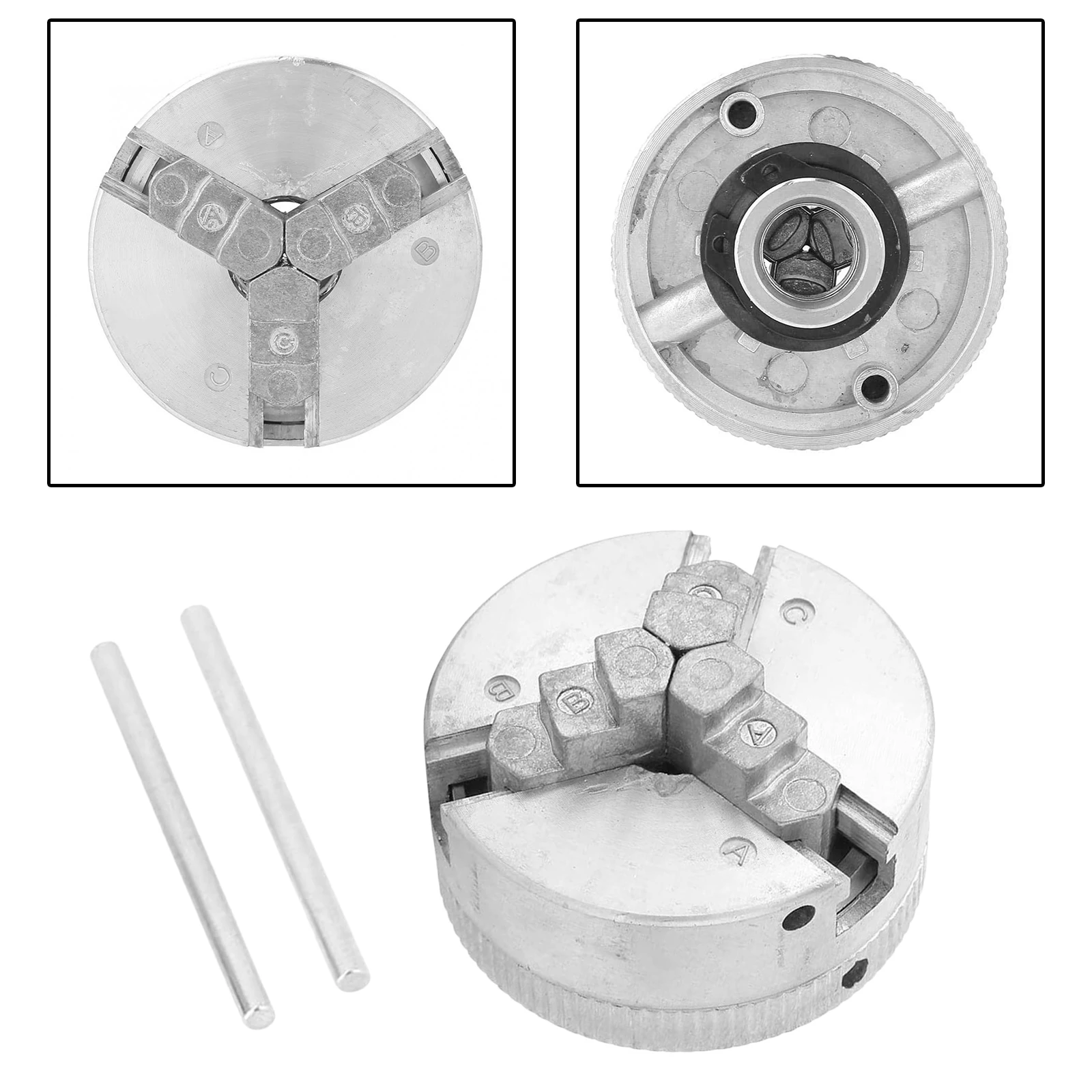 

Three-Jaw Chuck with 2 Adjustment Lever, Self Centering Lathe Chuck for Woodworking Lathe, Clamping Diameter 1.8~56 mm/12~65 mm
