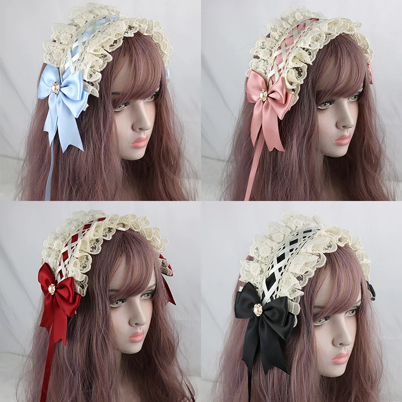 

Japanese Kawaii Bow Headband Lolita Hair Accessories Lace Maid Hair Decor Vintage Gothic Head Band Cute Cosplay Prop Anime New