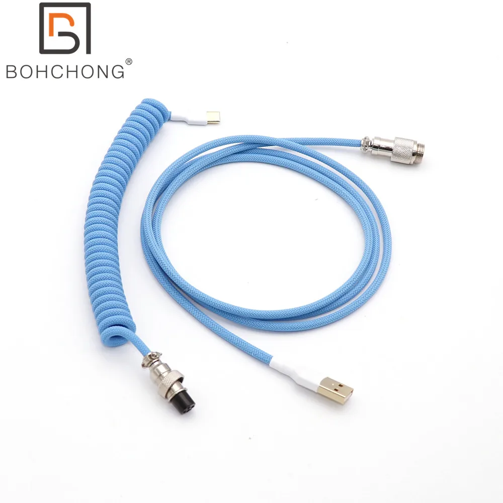 

Custom Make Single Sleeved PET Coiled Spring Type C Mini Micro USB Cable for Mechanical Keyboard Cable With GX12 GX16 Aviator