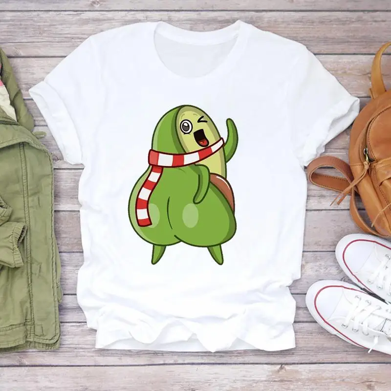 

Женские Мультяшные Праздничные рождественские авокадо, Милые новогодние футболки с принтом авокадо, топ, футболка, женские Графические фут...