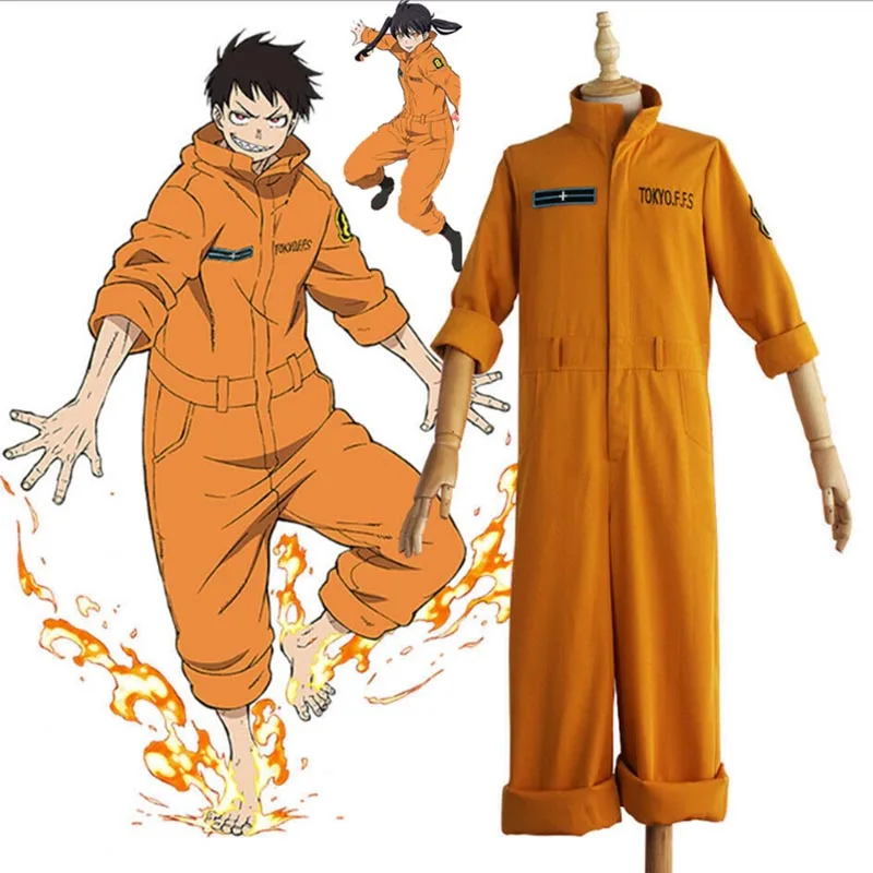 

Fire Force Cosplay Costume Shinra Kusakabe Akiratu Oubi Maki Oze Jumpsuit Enen no Shouboutai Women Men Yellow Outfit Anime