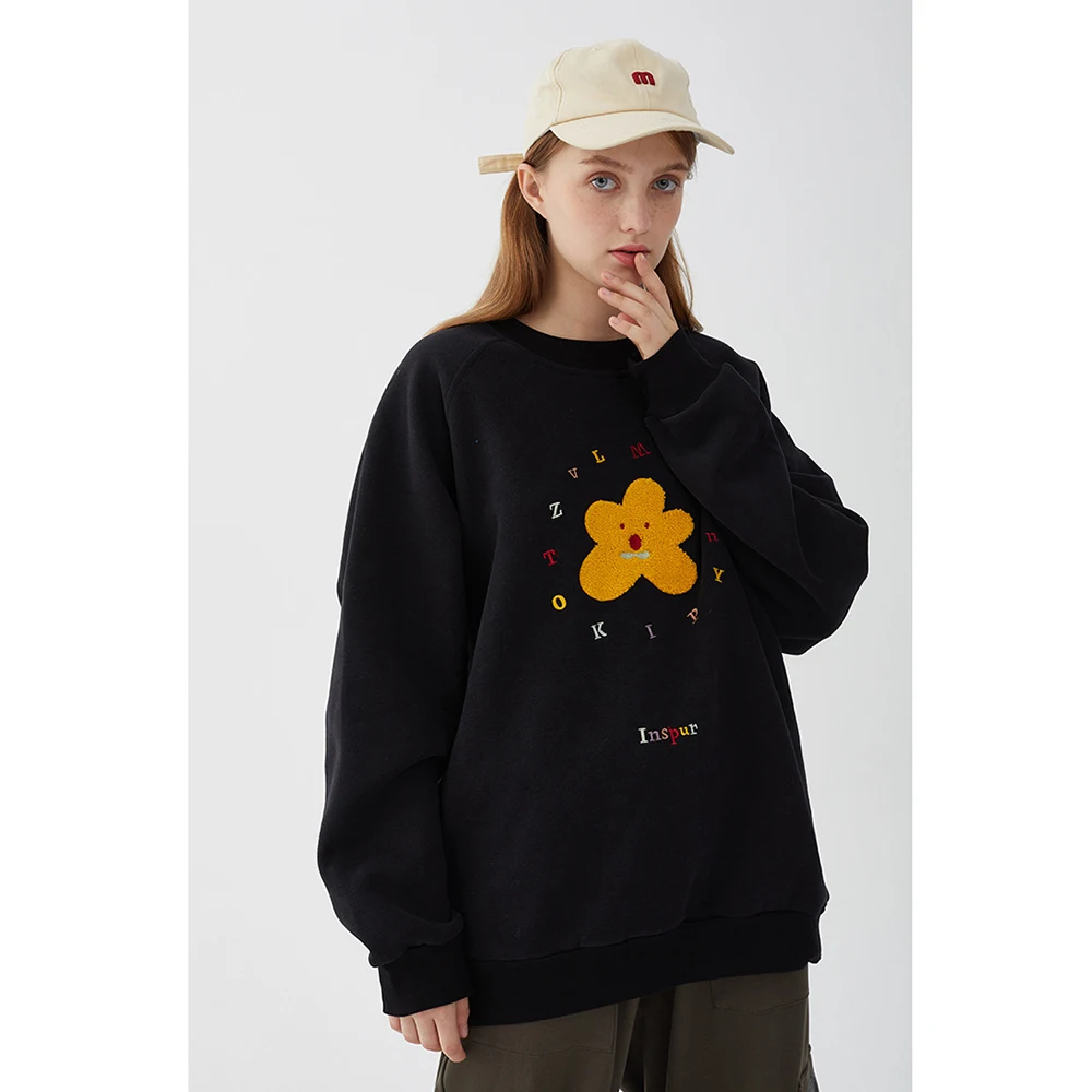 

Spring New Arrival Korean Style Men Hoodies Fleece Daisy Embroidery Casual Loose Mens Sweatshirt Couple Hoodie Fashion Pullover