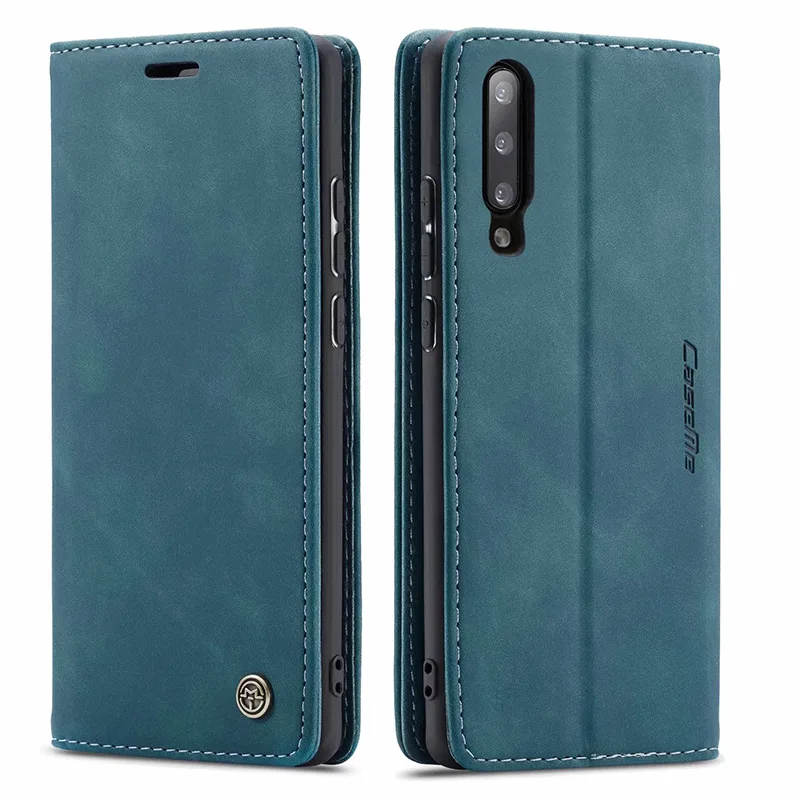 Кожаный чехол для samsung Galaxy A50, A70, A40, A30S, A20E, A10, A80, M10S, M20, чехол-бумажник с откидной крышкой, отделениями для карт, бизнес-чехол на магните - Цвет: blue