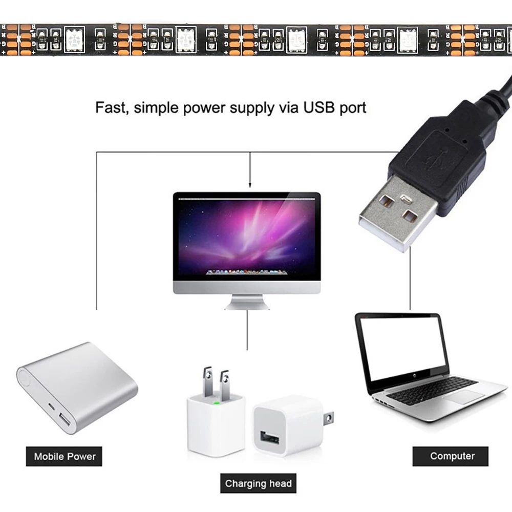 IP65 Водонепроницаемый 5 в SMD USB СВЕТОДИОДНЫЙ светильник полоса для телевизора с RGB