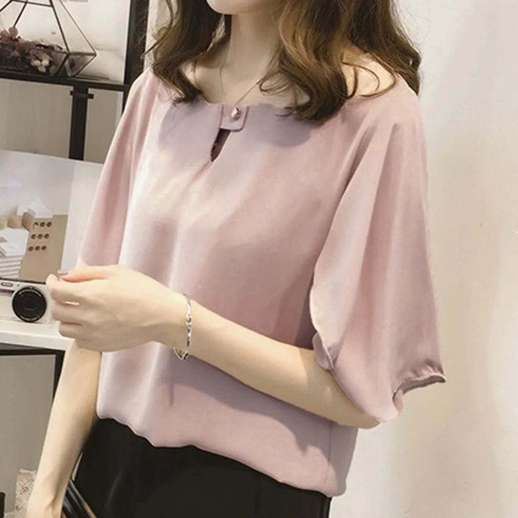 

Women Work Office Short-sleeve Solid Color Casual Chiffon Plus Shirt Top Camisas De Mujer Mujer Camisetas Chiffon Top Harajuku