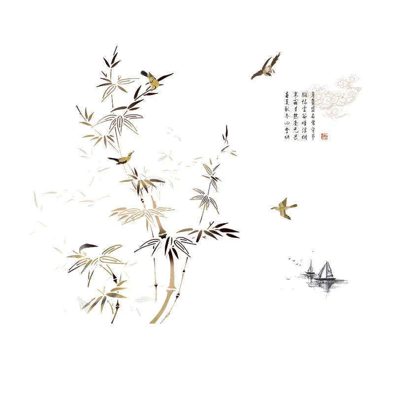 

Chinese Style Wall Stickers Bamboo Ink Painting Vinyl Wall Decals Living Room Bedroom Decor Aesthetic Self Adhesive Wallpaper