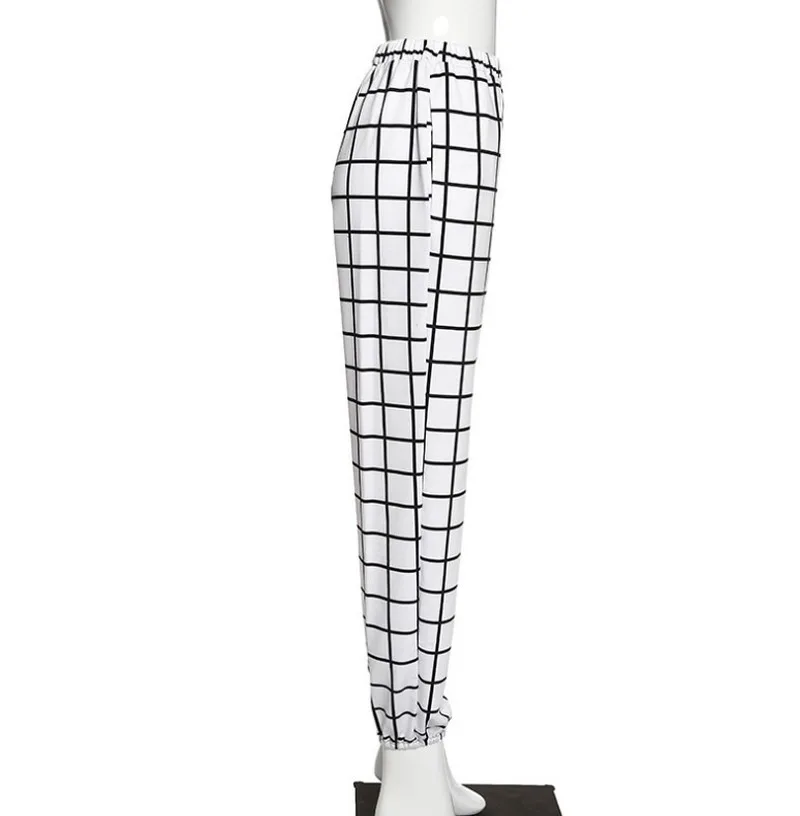 

Mandylandy Lady Stitching Contrast Cargo Pants Women Loose Hight Waist Plaid Trousers Elasticity Sportpants Sweatpants