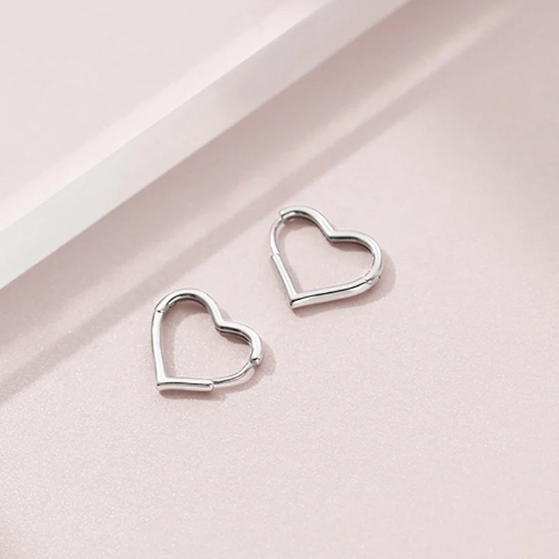 

925 Sterling Silver Classic Peach Heart Hoop Earrings For Women 2021 Fashion Jewelry Elegant Luxury Party Geometric Pendiente