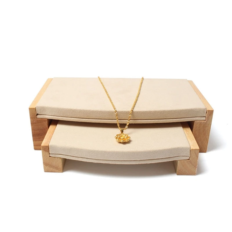 

2 Pcs /set Wooden bracelet bangle Pendant Ring display stand with microfiber multifunctional jewelry Holder Showcase, Dark Gray