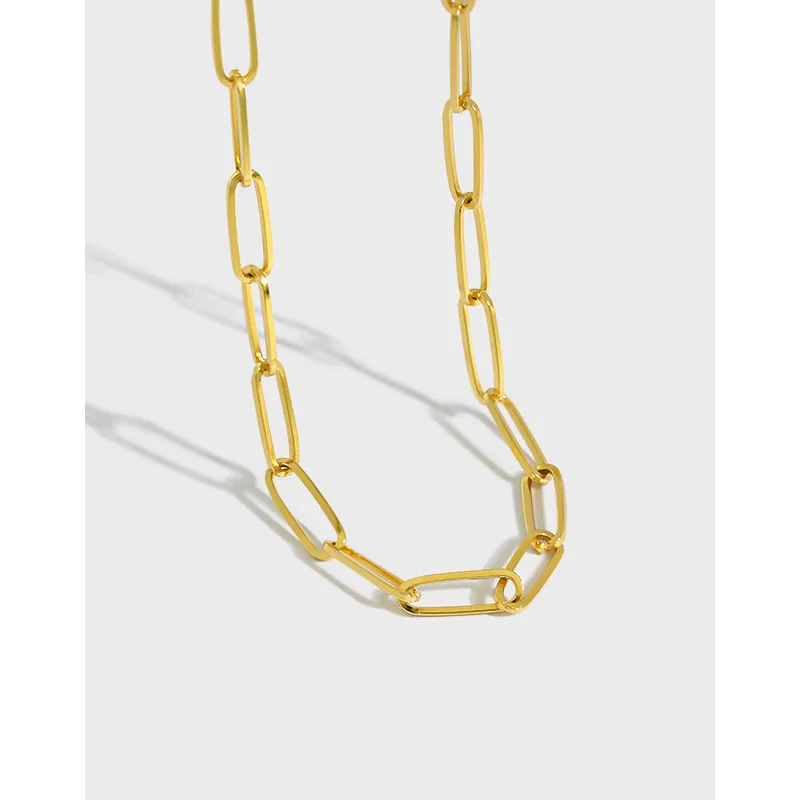 

18K позолоченный скрепки звено цепи ожерелье Серебряная цепочка, колье для женщин, минималистский дизайн NECKLACE022