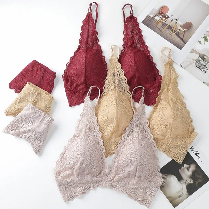 Кружево Для женщин бюстгальтеров и трусиков комплект с глубоким v образным