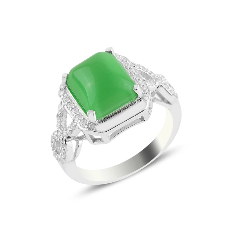 

Silverlina Silver Green Cat 'S Eye Zircon Engagement Ring