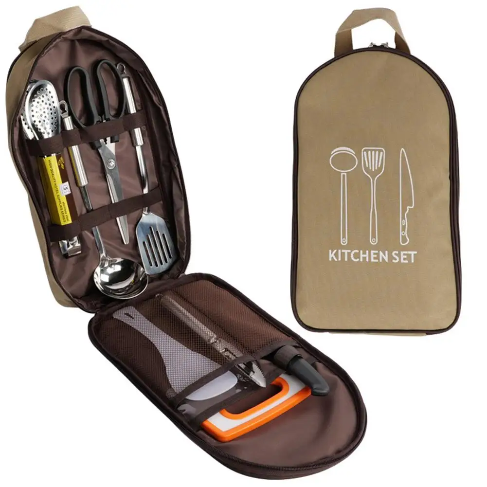 

8Pcs Outdoor Picnic Cookware Set Backpack Spork Fork Utensil Spoon Set Stainless Steel Fold Knife Picnic Camp Tableware Supplies