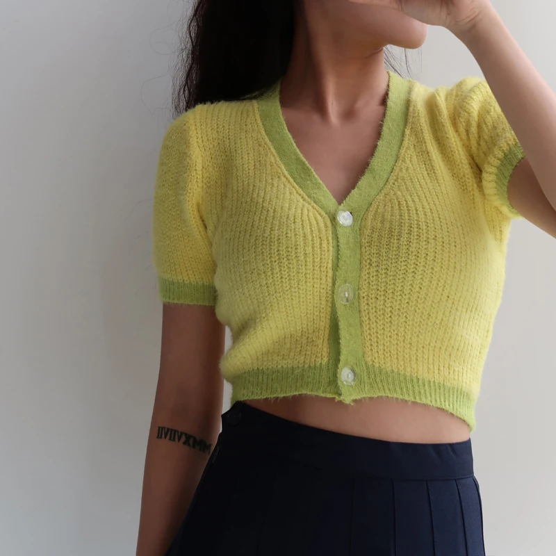 

Pink cropped cardigan womens sweaters korean crop sweater autumn long sleeve v neck short sweaters knitteed kawaii sweater fall