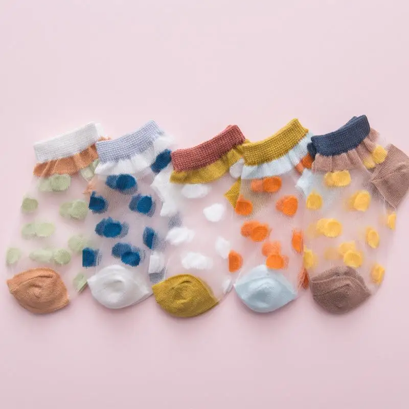 

5 Pairs Candy Color Striped Polka Dot Combination Socks Thin Comfortable And Breathable Short Socks